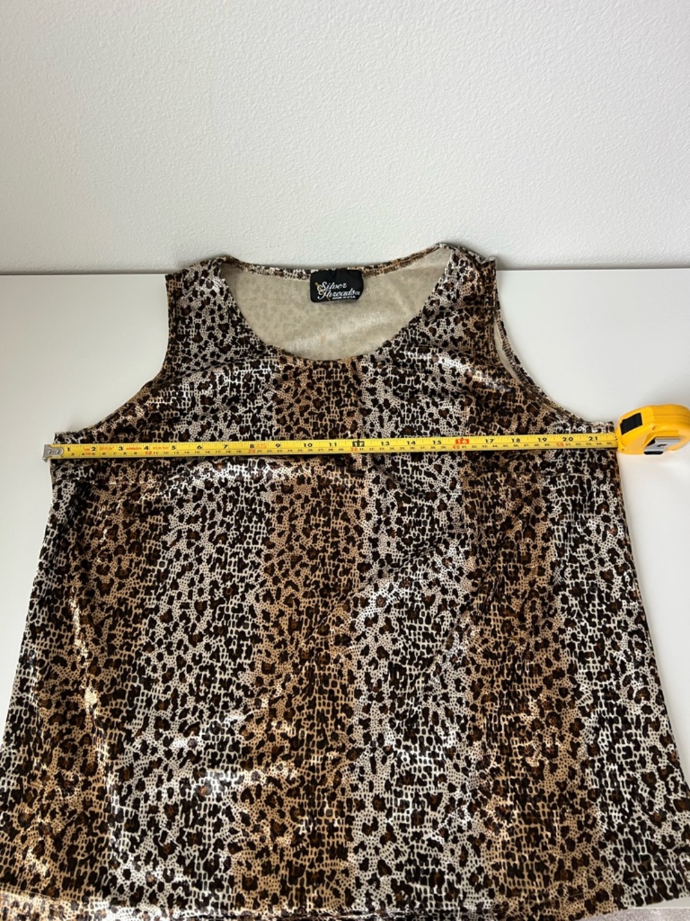 Y2K Leopard Print Tank Top Sleeveless Brown Velour Animal Print Made USA Size L - Picture 3 of 5
